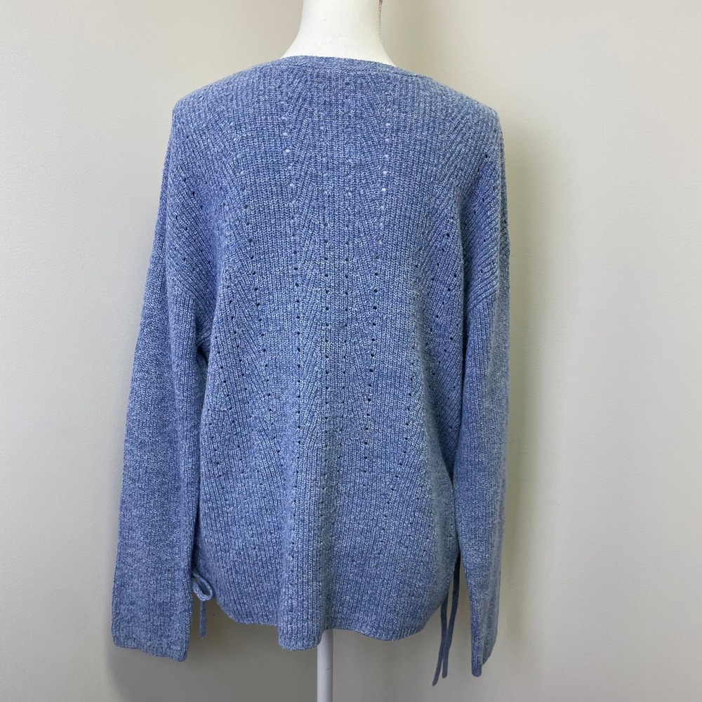 Talbots Blue Heather Pointelle Lace Up Side Pullover Sweater XL Cotton Blend - Picture 5 of 15